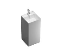 Fregadero de baño independiente moderno de porcelana blanca con kit de drenaje y fau plateado, diseño de una pieza para baños