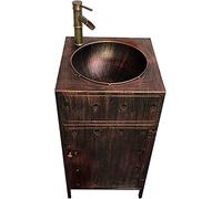 Fregadero de baño industrial independiente Vani con lavabo moderno, armario Fau y desagüe, color plateado, sin espejo, armario de cobre rojo Slish