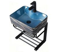 Fregadero de baño montado en la pared - Recipiente U S con patas de pedestal de metal y Fau ideal para el hogar, B & B Club e interiores Slish