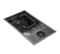 Fregadero de bar de restaurante con grifo plegable de 58 x 32 x 22 cm, fregadero de cocina de un solo cuenco, ideal para lavavajillas y uso doméstico, diseño oculto perfecto para piscinas al aire