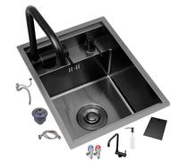 Fregadero de bar negro con tapa, fregadero de cocina oculto con tapa, grifo plegable, adecuado para apartamentos, caravanas, caravanas