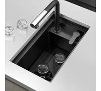 Fregadero de barra compacto negro con tapa, 46 x 28 x 22,5 cm, bajo encimera, lavadora, llave ajustable, juego completo para sala de café y cocina