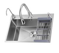 Fregadero de barra de acero inoxidable 304, cuenco individual grande profundo con accesorios para cocina, lavandería, granja, uso en interiores y exteriores, plateado, 68 x 45 cm