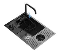 Fregadero de barra de acero inoxidable con grifo, 55 x 32 cm, ahorra espacio, para cocina, apartamento, balcón, piscina, lavabo oculto para verduras con placa de cubierta