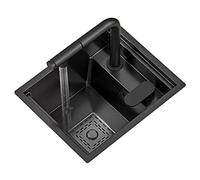 Fregadero de barra de cocina Fregadero oculto de acero inoxidable Invisible Pequeña ranura única con tapa Lavabo para lavar platos Fregaderos fáciles de limpiar (color: acero negro, tamaño: 42 *
