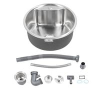 Fregadero de barra redonda Fregadero de cocina de un solo tazón de acero inoxidable 304 con orificio para grifo Diseño redondo elegante para barra de baño de cocina 45x45x20cm