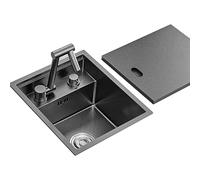 Fregadero De Barra Un Seno Con Cubierta Oculta, Cocina Acero Inoxidable For Balcón, Autocaravana Y Apartamento. Una Variedad Grifos(B,38x32x23cm)