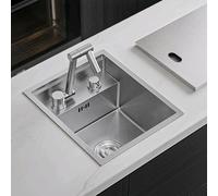 Fregadero De Barra Un Seno Con Cubierta Oculta, Cocina Acero Inoxidable For Balcón, Autocaravana Y Apartamento. Una Variedad Grifos(A,35x30x23cm)