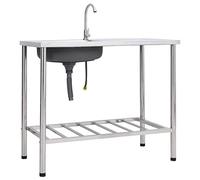 Fregadero De Camping De Acero Inoxidable con Cubeta Profunda y Escurridor, Resistente y Fácil De Limpiar, kitchen sink, Fregadero Bajo Encimera, Plata, 100x50x15 cm
