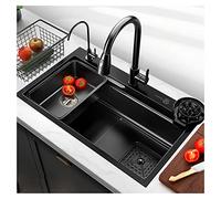 Fregadero De Cascada Nano Raindance De Acero Inoxidable 304 para Cocina, Con Grifo Extraíble Fregaderos Grandes De Un Tazón, Con Grifo, Lavabo, Arandela De Vidrio, Tabla De Cortar (