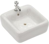 Fregadero de cerámica a escala 1:12 con grifo extraíble, accesorios de baño y cocina en miniatura para decoración de estilo victoriano, muebles realistas de casa de muñecas (juego de lavabo de resina