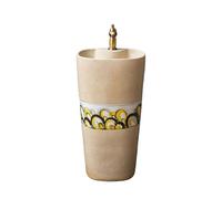 Fregadero de cerámica con grifo integrado y kit de drenaje para baño, elegante diseño de columna, lavabo que ahorra espacio para uso doméstico y jardín