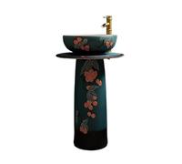 Fregadero de cerámica con grifo y kit de drenaje, elegante lavabo de columna de baño para decoración elegante del hogar