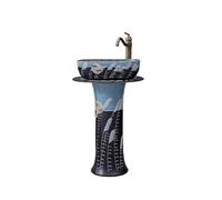 Fregadero de cerámica con pedestal para baño con grifo y kit de drenaje, lavabo independiente para exteriores, elegante lavabo de columna para decoración moderna
