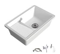 Fregadero de Cerámica con Tabla de Lavar, Fregaderos para Lavandería con Desagüe y Grifo Multifuncional para Lavanderías Domésticas, Apartamentos y Villas(74x42x18cm/29x16.5x8in)