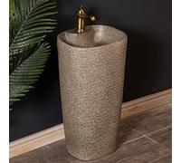 Fregadero de cerámica independiente con pedestal - Elegante lavabo de pie para guardarropa y balcón - Perfecto para uso en interiores y exteriores, diseño que ahorra espacio