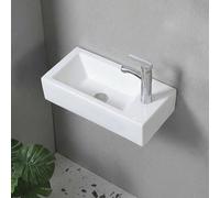Fregadero de cerámica montado en la pared, lavabo de baño con grifo, diseño pequeño que ahorra espacio para lavandería, medio baño, guardarropa, fácil instalación