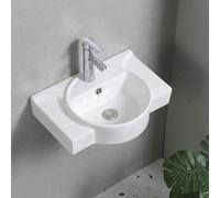 Fregadero de cerámica montado en la pared, lavabo de baño con grifo, diseño pequeño que ahorra espacio para lavandería, medio baño, guardarropa, fácil instalación