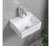 Fregadero de cerámica montado en la pared, lavabo de baño con grifo, diseño pequeño que ahorra espacio para lavandería, medio baño, guardarropa, fácil instalación