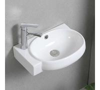 Fregadero de cerámica montado en la pared, lavabo de baño con grifo, diseño pequeño que ahorra espacio para lavandería, medio baño, guardarropa, fácil instalación