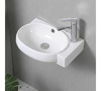 Fregadero de cerámica montado en la pared, lavabo de baño con grifo, diseño pequeño que ahorra espacio para lavandería, medio baño, guardarropa, fácil instalación