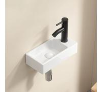 Fregadero de cerámica montado en la pared, lavabo rectangular compacto para ahorrar espacio en baños pequeños o guardarropas