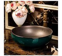 Fregadero de cerámica para baño, cuenco redondo grabado a mano, lavabo artístico de porcelana para lavar, sin grifo