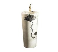 Fregadero de cerámica vintage con grifo y kit de drenaje, lavabo independiente clásico para decoración elegante del hogar