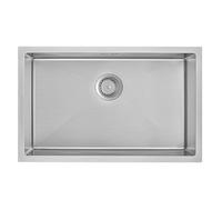 Fregadero de cocina 1 bandeja 70 x 44 cm, Auralum Fregadero Inox con juego de vaciado y tapón, Lavabo de cocina para empotrar, flor o bajo plano