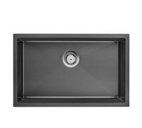 Fregadero de cocina 1 bandeja 70 x 44 cm, Auralum Fregadero Inox con Juego de Vaciado y Tapón, Lavabo Cocina para Empotrar, Flor o Bajo Plan, Fregadero Negro