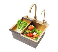 Fregadero de cocina, 1 cuenco, fregadero de acero inoxidable, 50 x 45 x 20 cm, fregadero con 2 grifos, 1 cesta de goteo, 1 dispensador de jabón para cocinas, bares, balcones