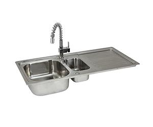 Fregadero de Cocina 1 Seno+Escurridor Sobre Encimera en Acero Inoxidable 105x50cm con Grifo Rainbow+Kit para Drenaje y Fontanería GRATIS Lavaplatos Pila Cocina 1 Seno+ Escurridor para Lavar Platos