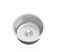 Fregadero de Cocina 1 Seno Plateado Redondo, Lavadero Cocina Inox Pequeño con Drenaje,Formas de Instalar Sobre Encimera/Bajo Encimera (Ø 32cm)