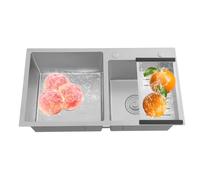 Fregadero de cocina, 2 bandejas de 78 x 43 x 21 cm, fregadero de acero inoxidable con escurridor para muebles bajos de 74 x 39 cm, lavabo cocina negro con agujeros para grifos cesta de drenaje
