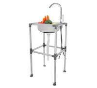 Fregadero de cocina 201 de acero inoxidable, 38 x 33 cm, acero inoxidable, 60 kg de carga, pulido, desagüe de 75 cm, grifo mezclador caliente y frío, junta de goma, garaje y camping, 14,96 x 12,99 x