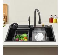 Fregadero de cocina, 35 x 75 cm de acero inoxidable, moderno fregadero empotrable, juego de fregadero de bar multifuncional, fregadero grande con tabla de cortar, escurridor y lavadora de tazas
