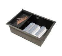 Fregadero de cocina 60 x 44 cm, empotrable con desagüe 1 lavabo, cepillado rectangular (negro)