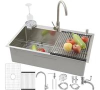 Fregadero de cocina 70x50cm, fregadero con grifo, fregadero rectangular, gran fregadero de acero inoxidable de 1 cuenco, modernos lavabos de cocina con estante para fregadero, escurridor para vajilla