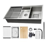 Fregadero de Cocina 80x50cm Acero Inoxidable 304, Kit Completo con Sifón y Drenaje, Escurridor, Tabla de Cortar, Cubeta Pequeña, Filtro Extra Grande, Resistente a Arañazos, Lavabo Bajo/Sobre Encimera