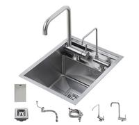 Fregadero De Cocina Abierto, Oculto Empotrable Con Grifo Purificador De Agua. Barra Pequeño Solo Tazón Lavabo Encimera De Acero Inoxidable Cocina Sala De Trabajo Balcón.(Silver)