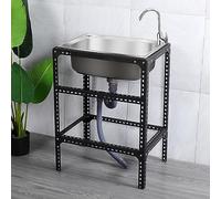 Fregadero de cocina al aire libre, cubeta interior de acero inoxidable, fregadero de jardín, restaurante, cocina, lavadero, fregadero resistente (color: frío + caliente, tamaño: 52 x 38 cm) (frío 52 x