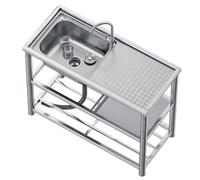 Fregadero de cocina al aire libre de acero inoxidable con escurridor, pecado industrial con grifo, fregadero de campistas, fregadero comercial con patas para restaurantes, uso industrial