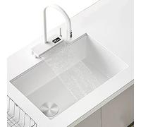 Fregadero De Cocina Bajo Encimera De Acero Inoxidable Con Grifo De Cascada Blanco Individual Grande - Accesorios Incluidos (76x43x21cm)