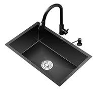 Fregadero De Cocina Bajo Encimera Fregadero De Acero Inoxidable Fregadero De Un Seno Negro Fregadero De Barra Grifo Extraíble Negro Accesorios Incluidos (S : 80x44cm)