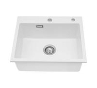 Fregadero de cocina blanco 50 x 45 cm, piedra de cuarzo, moderno empotrable, fregadero de cocina, fregadero 1 lavabo, pequeño fregadero empotrable con apertura de reserva, escurridor