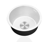 Fregadero de cocina blanco redondo de un solo tazón pequeño de acero inoxidable con desagüe empotrado/montaje superior instalado (Ø 45 cm), perfecto para espacios y diseños modernos