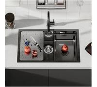 Fregadero de cocina Cecipa max de 1 seno, 70×44×21CM, negro, bajo encimera, con escurridor y lavabo, modelo UE