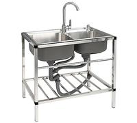 Fregadero de cocina Cocina Fregadero de acero inoxidable 304, Fregadero comercial Fregadero de cocina de un solo tazón Fregadero de comedor de cocina, Ranura doble con soporte, Aplicar a la lavandería