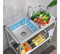 Fregadero de Cocina Comercial con Banco de Trabajo, Fregadero de Acero Inoxidable Independiente Con Agua Fria y Caliente Grifo,para Garaje, Jardín, Cocina, Lavadero ( Color : Hot and cold , Size : Wit