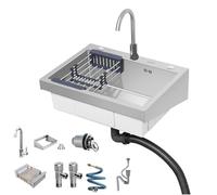 Fregadero de cocina comercial con escurridor y grifo, montaje en pared de acero inoxidable para restaurante y uso doméstico